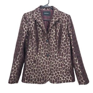 Lafayette 148 Women's Size 8 Raisin Multi Animal Leopard Button Blazer Jacket